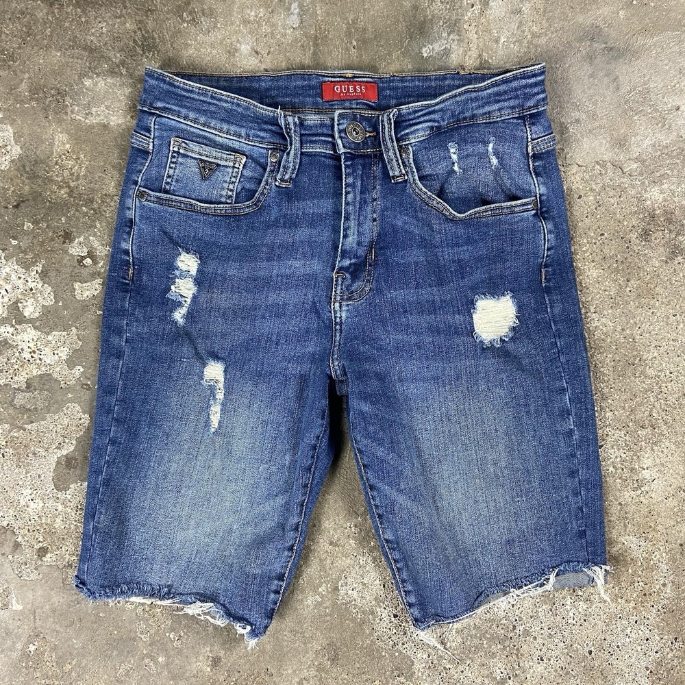 Guess Jean Shorts Size 30 Blue‎ Denim Medium Wash Distressed Outdoor Wear